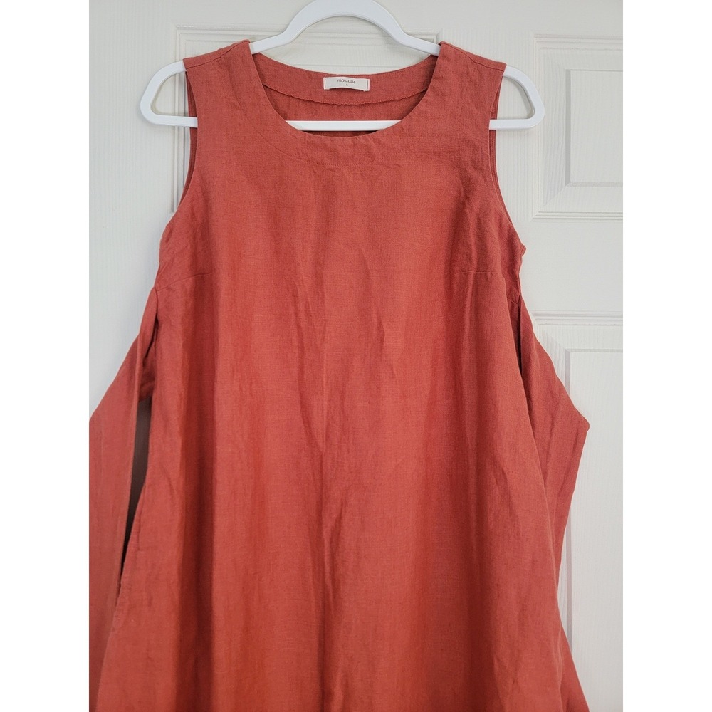 menique 100% Linen Hailey Sleeveless Obi Wrap Midi Dress Belted Red Small Pocket - Picture 11 of 15
